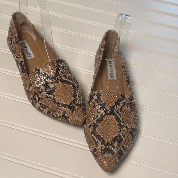 Steve Madden Shoes - Steve Madden Women Feather Loafer 7.5 Snakeskin Print Slip-On Leather Upper Stud